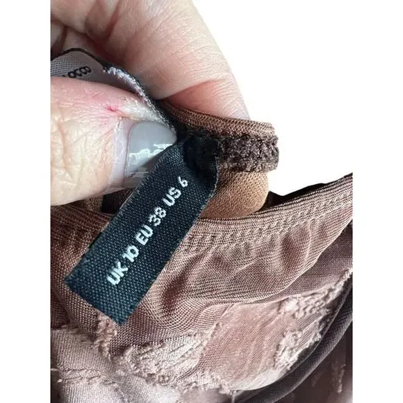 Asos Design Women's Asymmetric Neckline Devore Maxi Dress Choco Brown Size US 6 - Picture 8 of 15